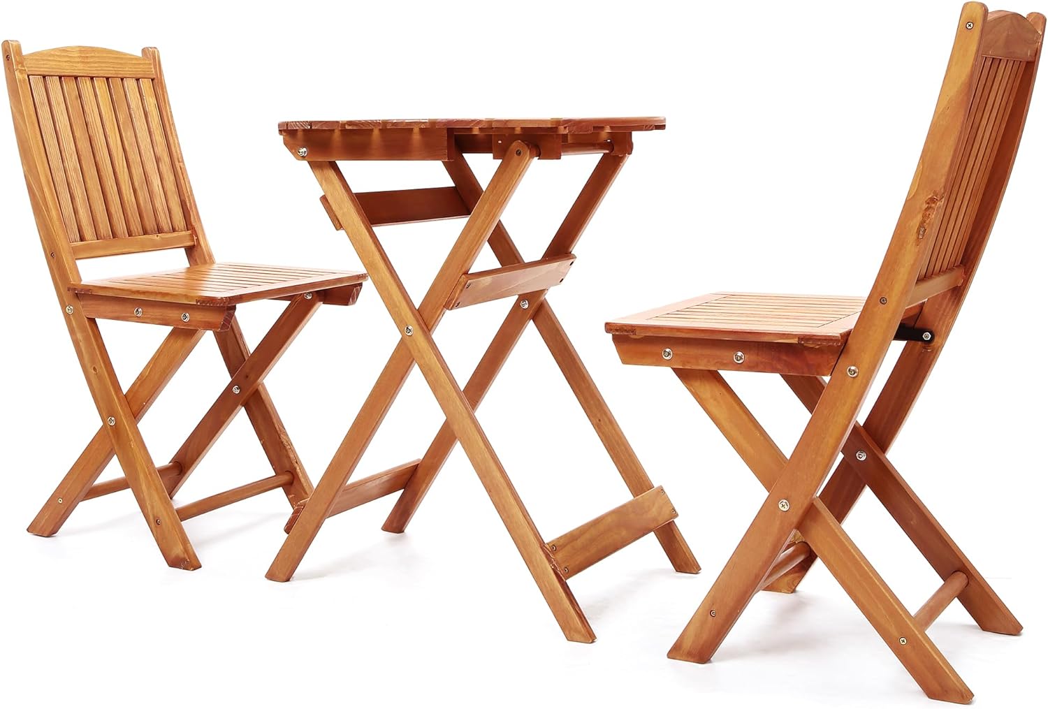 3Pcs Patio Bistro Set Wood Folding Table and 2 Chairs Outdoor Furniture X8767