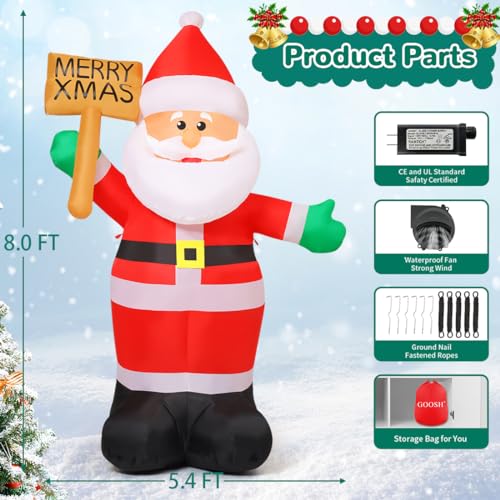 GOOSH 8 FT Christmas Inflatables Santa Claus with Built-in LEDs Outdoor Yard Decor K368465