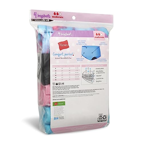 Hanes Girls' & Boys' Period Underwear Hipster Short, Multi-Pack Y24165