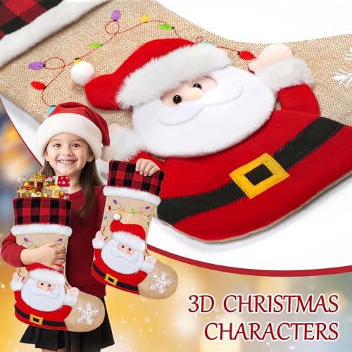 DEMIUKO 3PCS Christmas Stockings with Name Tags Snowman Santa Penguin F6894
