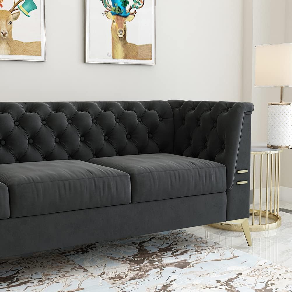 WILLIAMSPACE Chesterfield Sofa 3 Seater Velvet Tufted Dark Grey U235