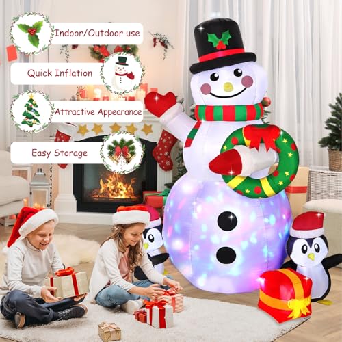 LOMOHOO 7FT Christmas Inflatable Snowman with LED Lights X50095