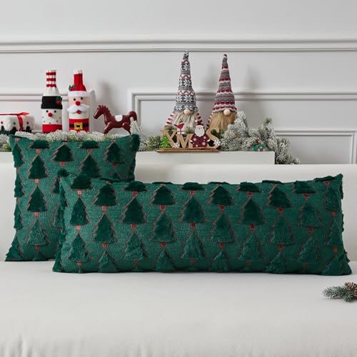 UGASA Star Christmas Decorative Pillow Covers 18x18 Inch Set of 2 Dark Green Q9265