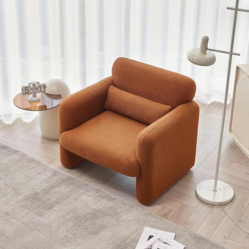 Modern Accent Chair with Lambskin Sherpa Fabric, Cream V3285