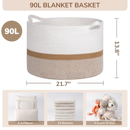 INDRESSME Large Cotton Rope Storage Basket with Handles, 90L Grey R37552