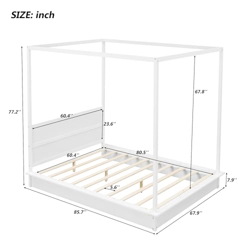 Bellemave Canopy Bed Frame Wood Four Posters Full LED Platform Bed with Headboard X806