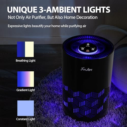 FreAire Air Purifier for Bedroom, HEPA with RGB Lights, Portable for Home (Black) F25506