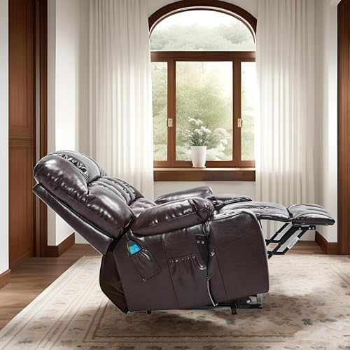 Lift Chair Recliner with Massage and Heat, Heavy Duty for Seniors, Brown V12888