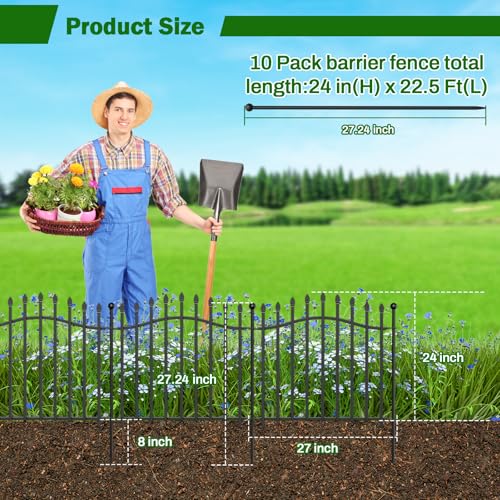 8 Panels Tall No Dig Garden Fence 40in H x 18ft L Rustproof Metal Barrier H7450