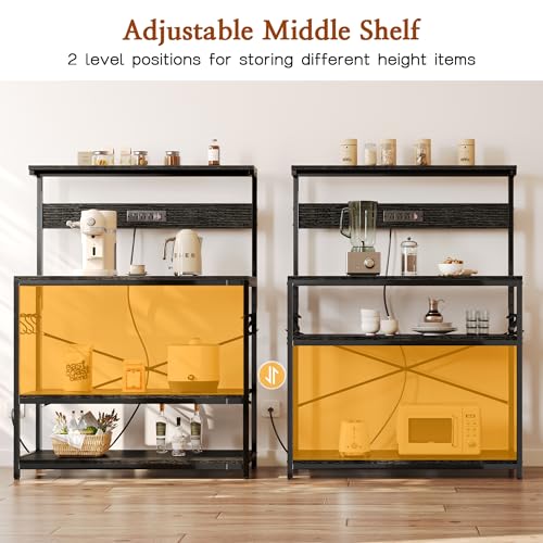 SUPERJARE Kitchen Bakers Rack with Power Outlet, Coffee Bar Table, Rustic Brown W637