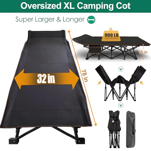 LILYPELLE Folding Camping Cot, Extra Wide Heavy Duty with Carry Bag Z15817