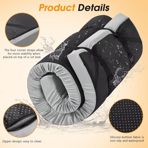 CYMULA Camping Cot Mattress 2in Memory Foam Sleeping Pad for Adults, Portable Roll Up Travel Pad R569502