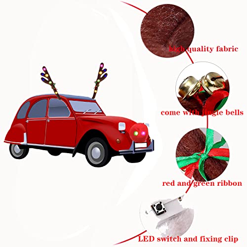 Car Reindeer Antlers Decoration Kit with Jingle Bells, Red Nose and Tail for Cars L3821