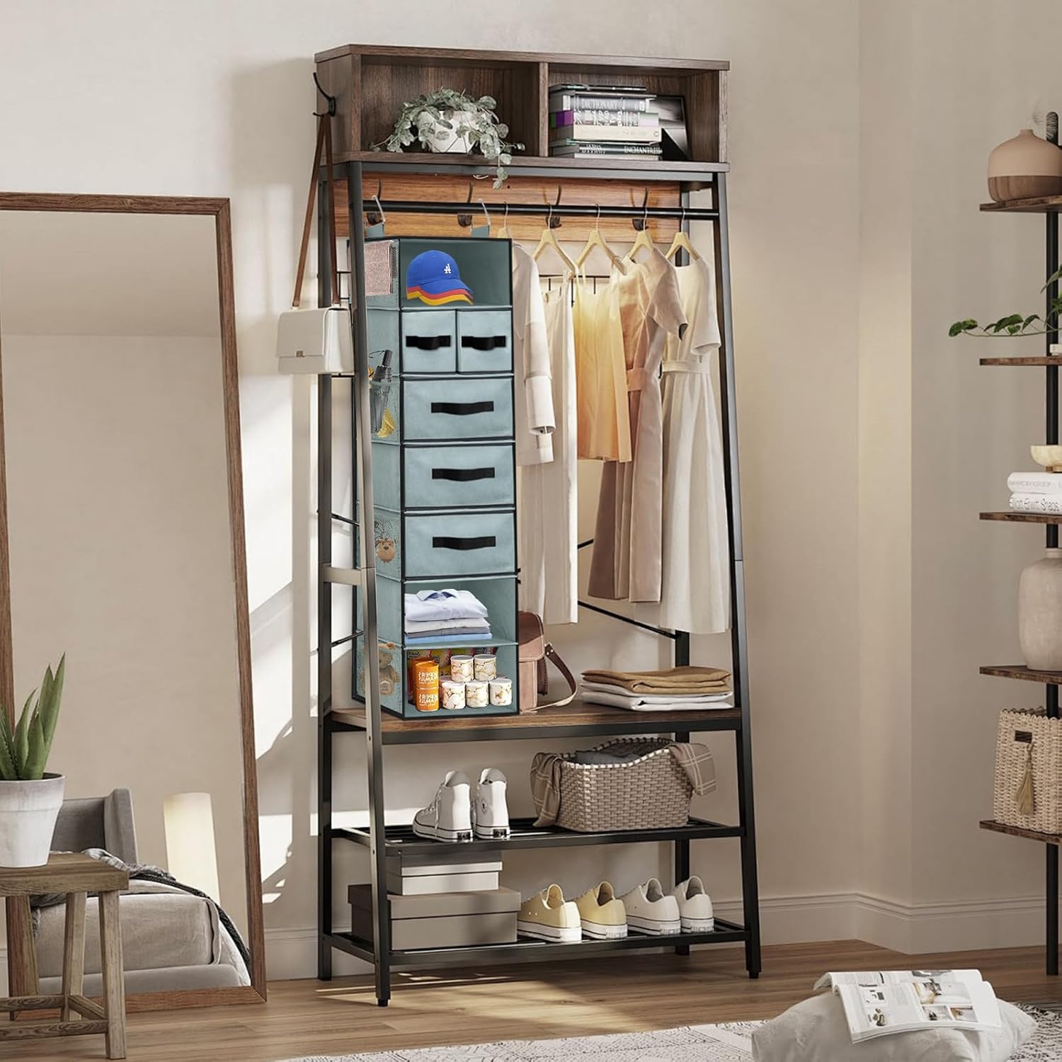 VERONLY Hanging Closet Organizer 7 Shelves with 5 Drawers, Grey R734