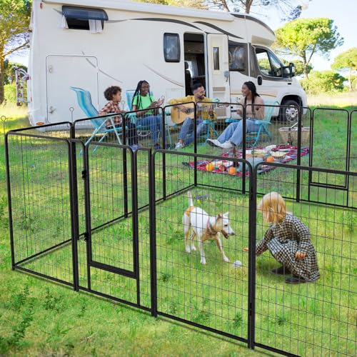Dog Playpen Outdoor Extra Wide 12 Panels Heavy Duty 40" Height with Doors Portable G77703