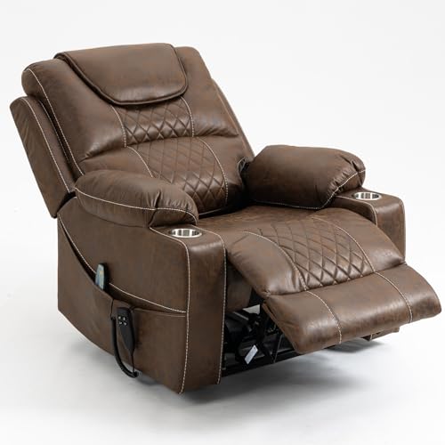 Lift Chair Recliner with Massage and Heat, Heavy Duty for Seniors, Brown V12888