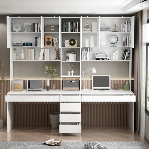 Homsee 2-in-1 Computer Desk for 2 Person with Tall Bookshelf, White R348017