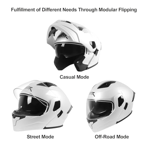 SPARK DOT Modular Flip-Up Dual Visor Motorcycle Helmet (Bright Black, Small) W8778