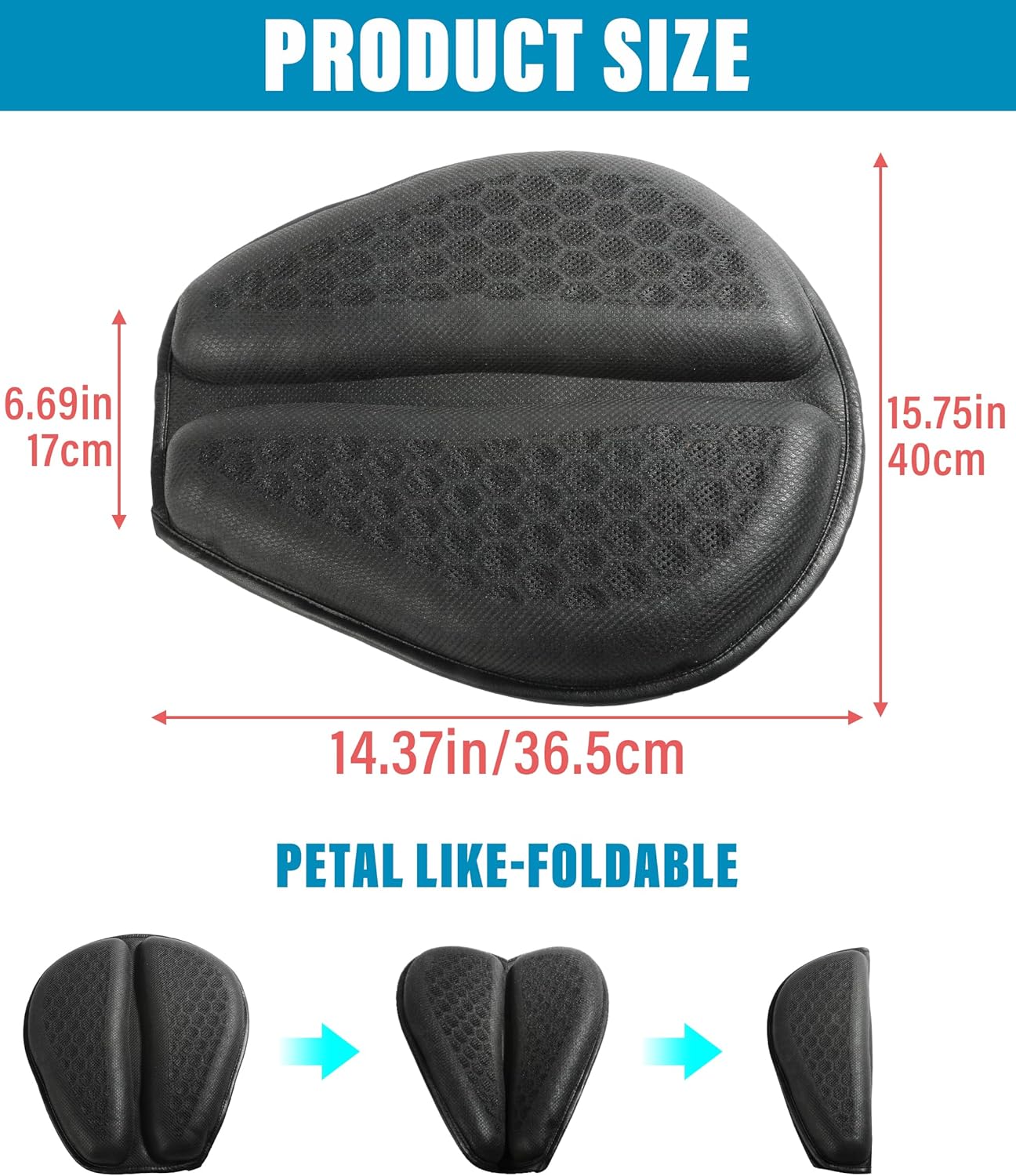 Universal Motorcycle Gel Seat Cushion with 3D Honeycomb Breathable Cover J67620