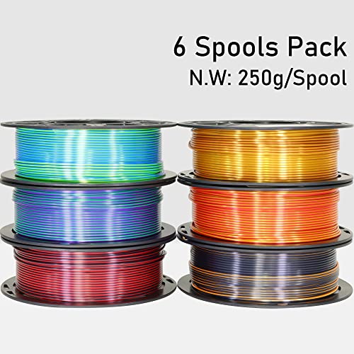 MIKA3D Bicolor Silk PLA 3D Printer Filament Bundle, 1.75mm, 6 Spools V5573
