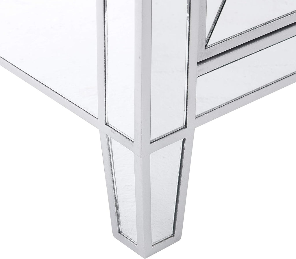 SEI FURNITURE Mirage Cabinet, Mirrored with Matte Silver Trim T84358
