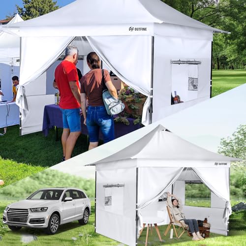 OUTFINE Heavy Duty 10x10 Pop Up Canopy Tent with 3 Side Walls, White Q980400