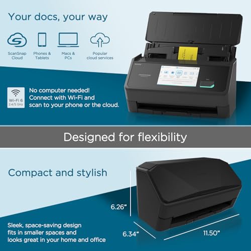 ScanSnap iX2500 Wireless and USB Document Scanner with Touchscreen, 100 Page ADF, White P500137
