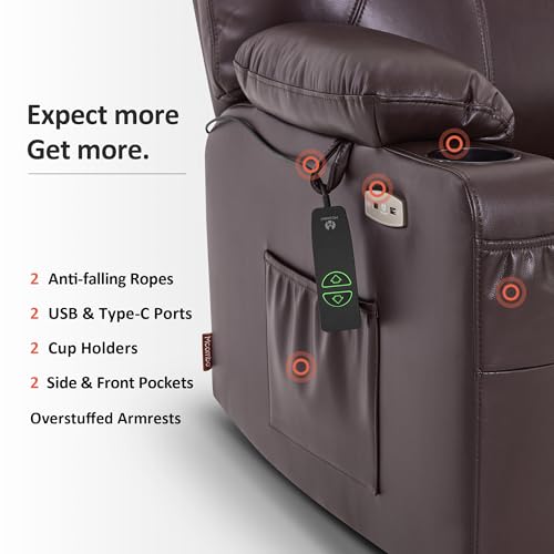 MCombo Power Lift Recliner Chair for Elderly with Heat and Massage, Faux Leather, Black V60394