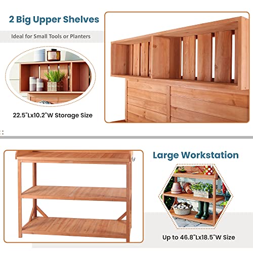 Merax 66" Outdoor Farmhouse Wooden Potting Bench Table with 2 Drawers and Cabinet, Brown U7933