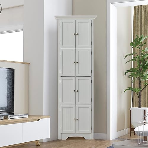 72" Tall Corner Cabinet with Doors and 4 Shelves, White G153697