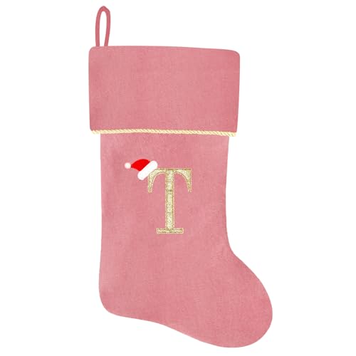20 Inches Initial Monogram Blue Velvet Christmas Stocking with Gold Trim U394