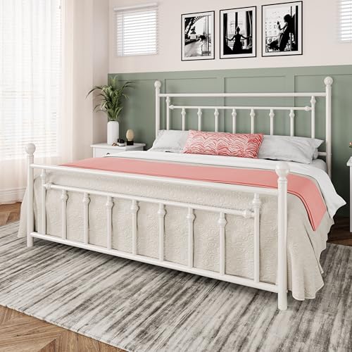 Allewie 14 Inch Full Size Metal Platform Bed Frame with Victorian Headboard, Black E84939