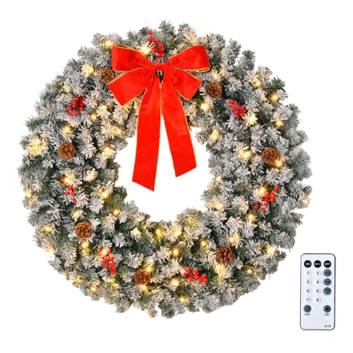 VINGLI 48 Inch Pre-lit Artificial Christmas Wreath with 150 LED Lights T885