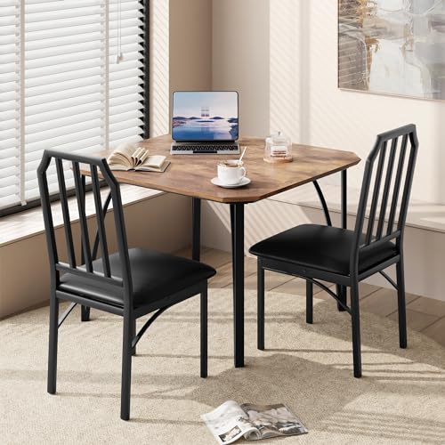 GAOMON Dining Table Set for 2 with Cushion Seats, Rustic Brown L77092