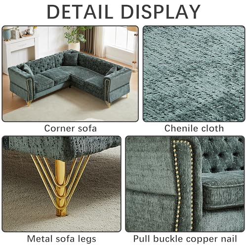 81.5" Chesterfield Chenille L-Shaped Sectional Sofa, 5-Seater, Gray O351