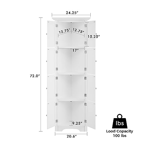 72" Tall Corner Cabinet with Doors and 4 Shelves, White G153697