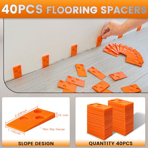 NAACOO Tapping Block for Vinyl Plank Flooring, Double Sided with Notches, Pull Bar, 40Pcs Floor Spacers, Rubber Mallet E7352