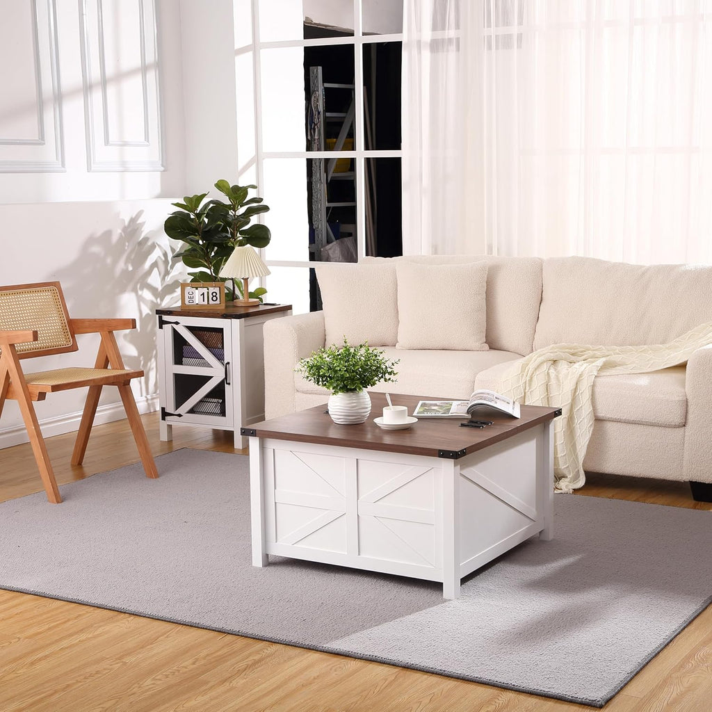 Farmhouse Square Coffee Table with Hidden Storage W430