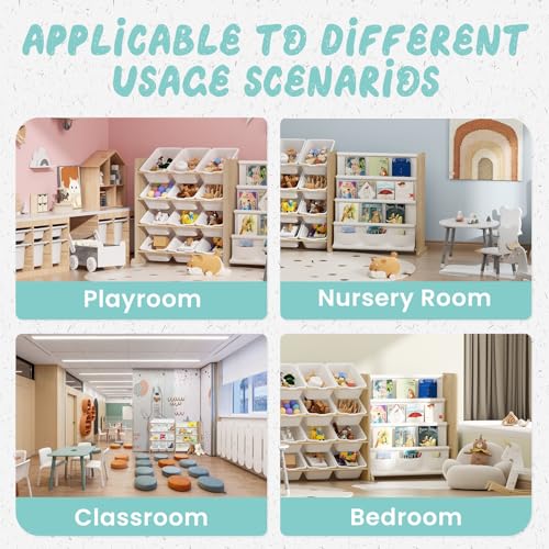Kids Toy Storage Organizer with Bookshelf, 12 Bin, 4 Shelf, Burlywood E313566