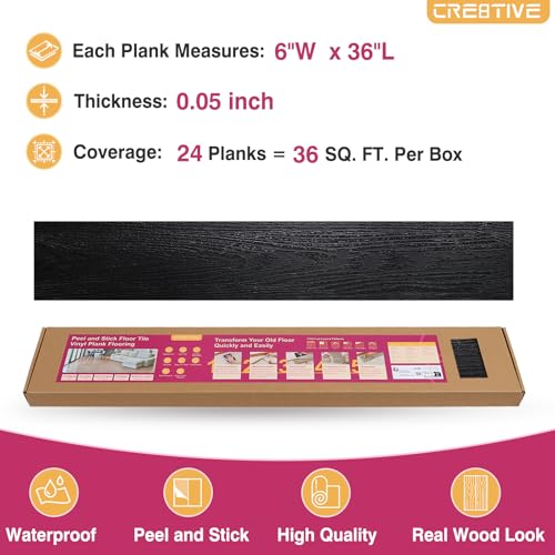 CRE8TIVE 24-Pack Peel and Stick Vinyl Plank Flooring Waterproof 6"x36" V170