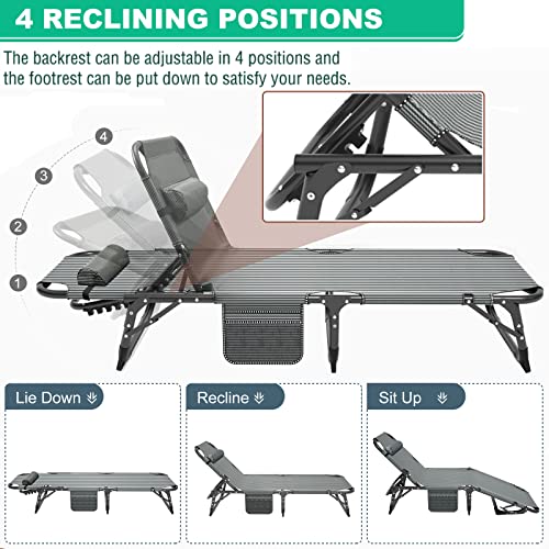 Portable Folding Camping Cot, Adjustable Reclining Chaise with Pillow U54731