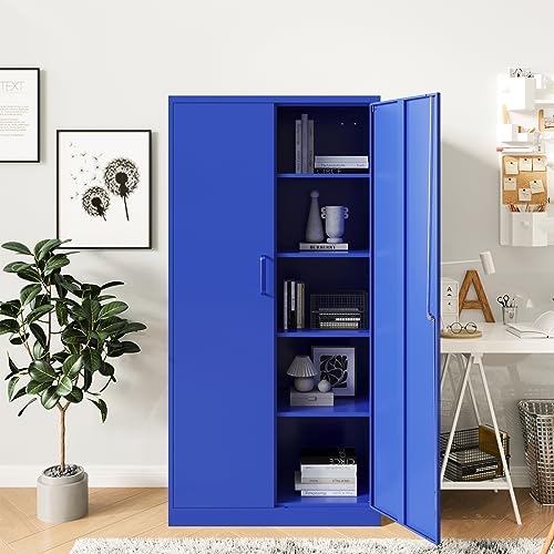 Metal Storage Cabinet with Doors and Shelves, 71" Locking Steel, White L799