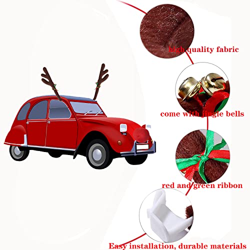 Car Reindeer Antlers Decoration Kit with Jingle Bells, Red Nose and Tail for Cars L3821