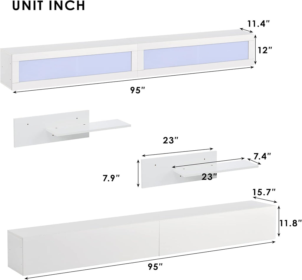 Modern High Gloss Wall Mount TV Stand with 4 Cabinets and 2 Shelves G7906