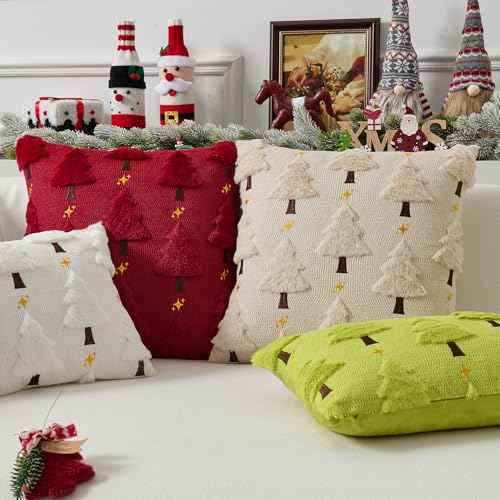 UGASA Star Christmas Decorative Pillow Covers 18x18 Inch Set of 2 Dark Green Q9265