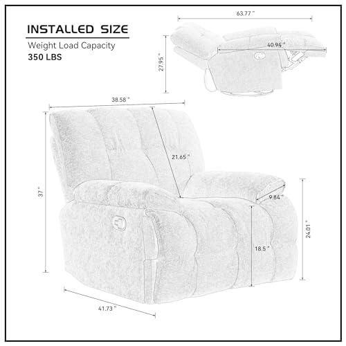 Oversized Rocker Recliner Chair with Breathable Velvet Fabric, Cream White Y969206