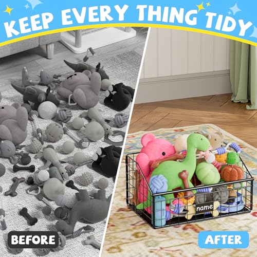 Dog Toy Storage Basket, Metal Toy Box for Dogs, Black D40281