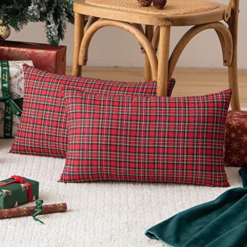 Pack of 2 Christmas Plaid Throw Pillow Covers Green 20x20 Inches U98072