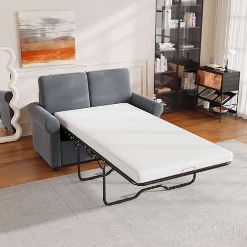 57.4" Pull Out Sofa Bed with Twin Mattress Pad, Gray G3218