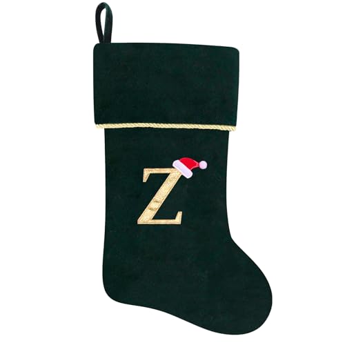 20 Inches Initial Monogram Blue Velvet Christmas Stocking with Gold Trim U394